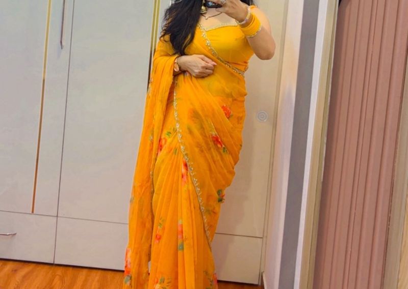 Vibrant Floral Print Saree