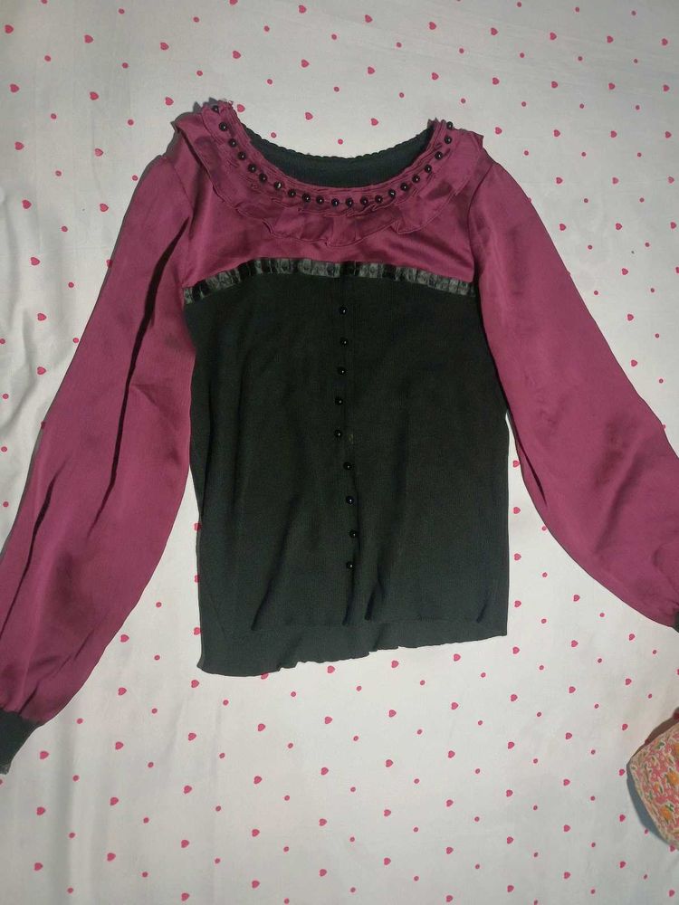 Elegant Beaded Purple &amp; Black Top