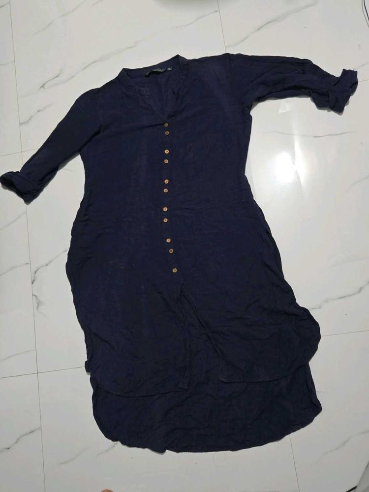 Navy Blue Button-Down Tunic Top