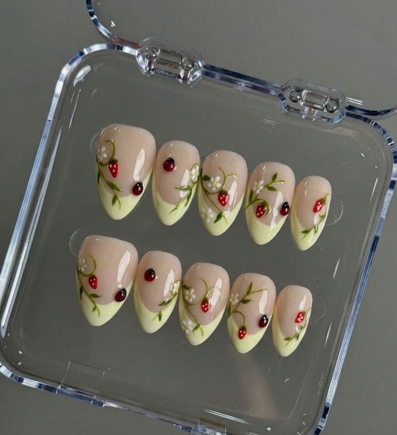 Kawaii Strawberry Ladybug Press-On Nails