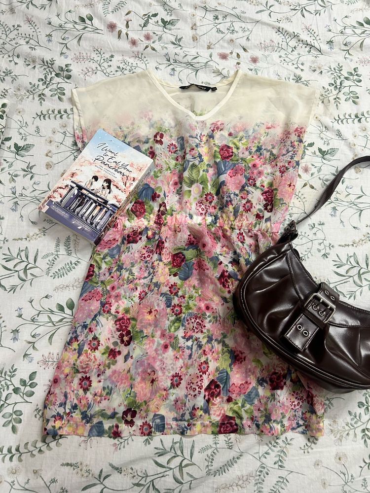 Floral Print Sheer Overlay Dress
