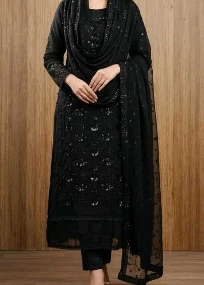 Georgette Black Sequined Suit