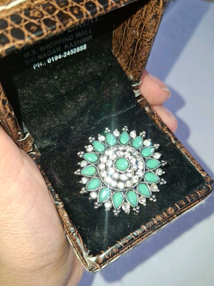 Teal &amp; Rhinestone Ring