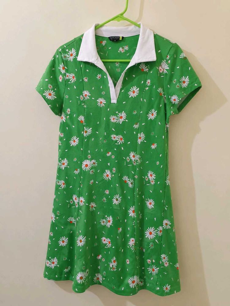 Green Mini Dress in Daisy Print