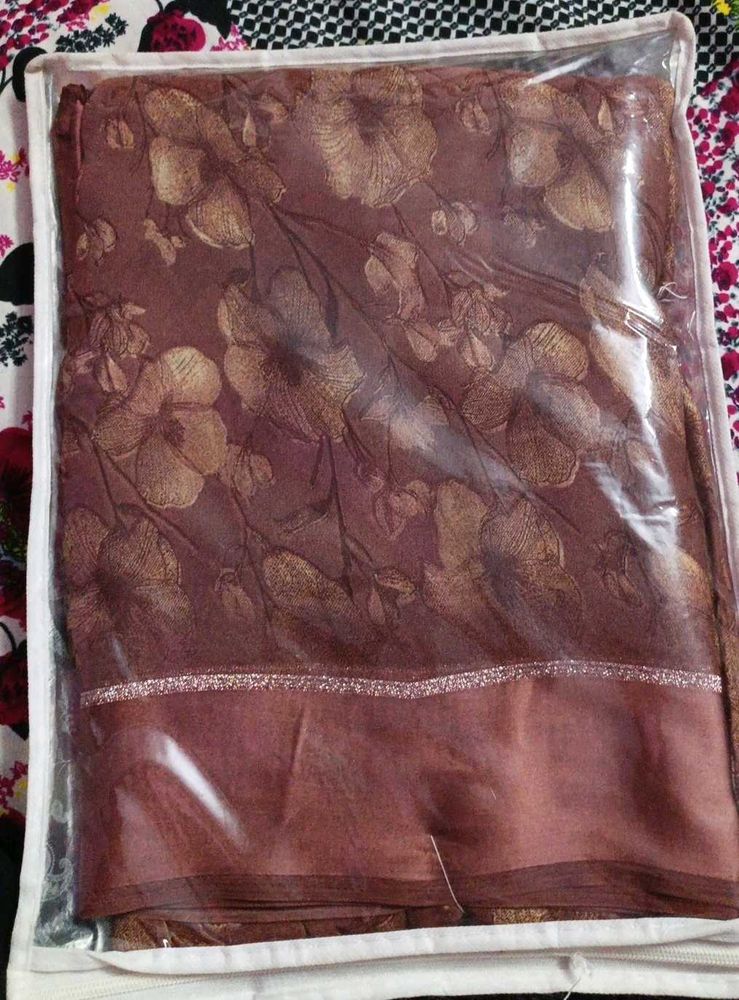 Elegant Brown Floral Saree