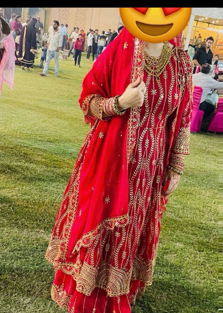 Red &amp; Gold Embroidered Anarkali Suit