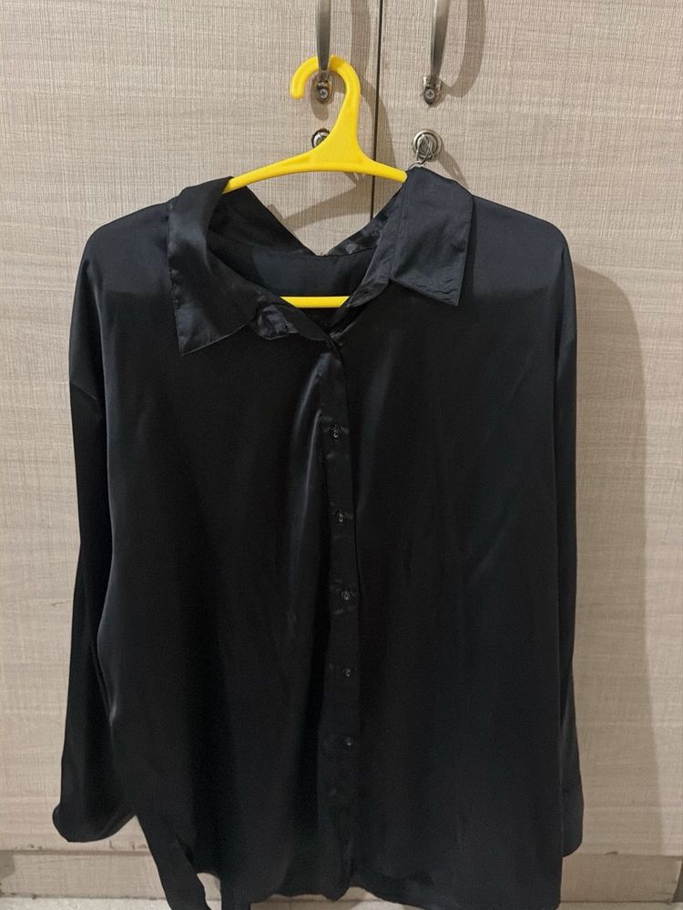 Elegant Black Satin Shirt