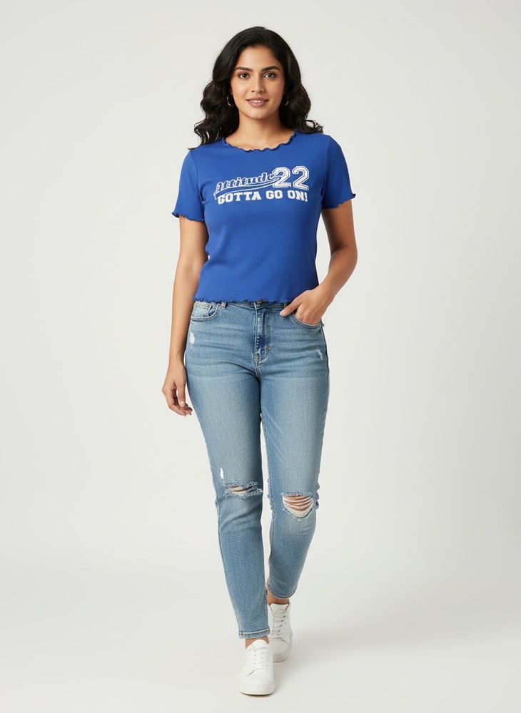Blue 'Attitude 22' Ruffle Tee