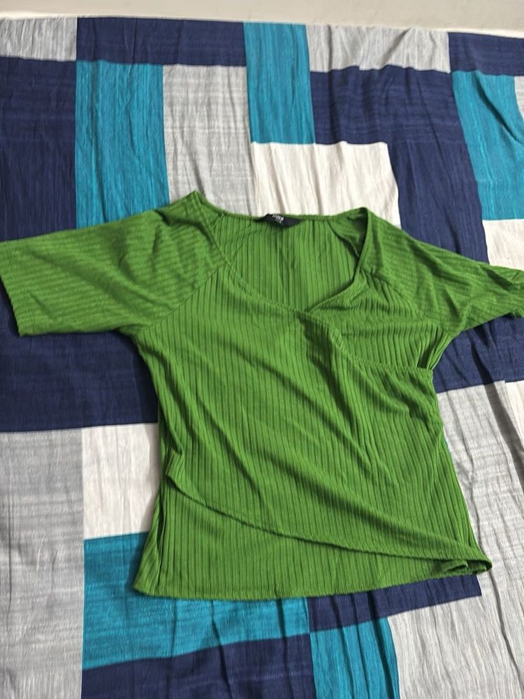 Green V-neck Top