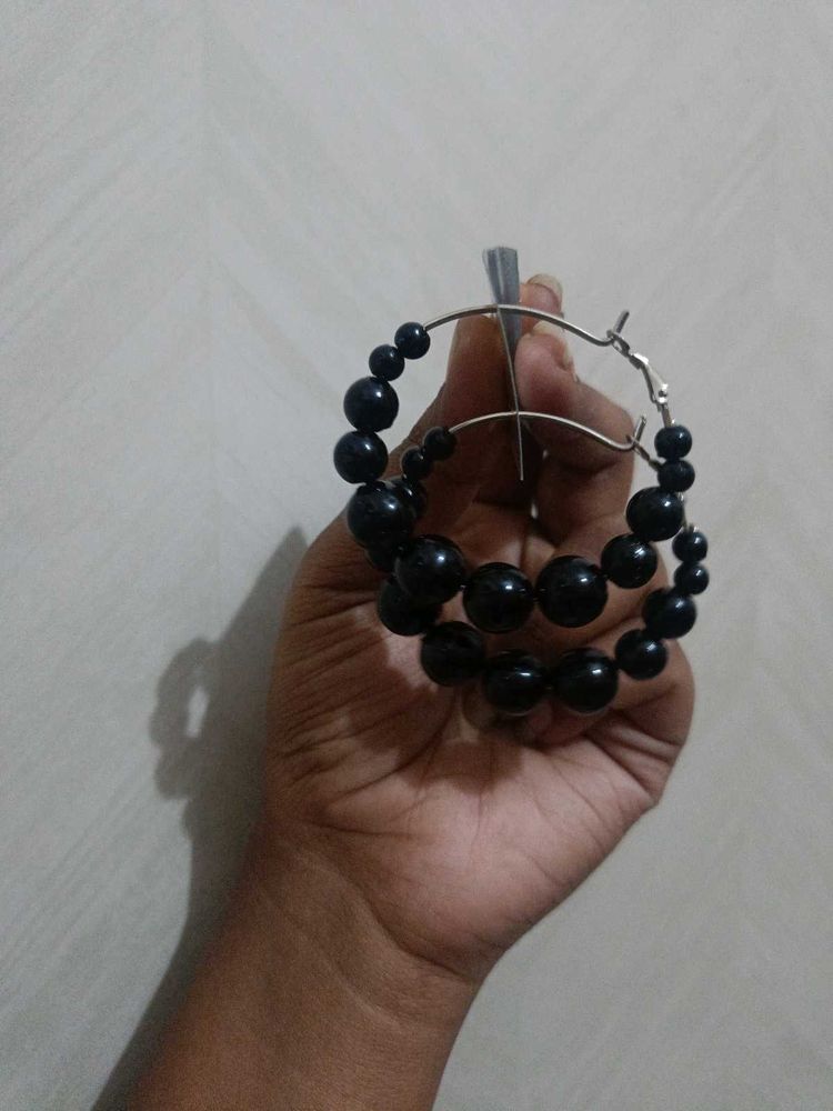 Chic Black Beaded Hoop Earrings