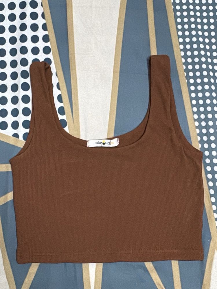 Brown Ribbed Tank Top