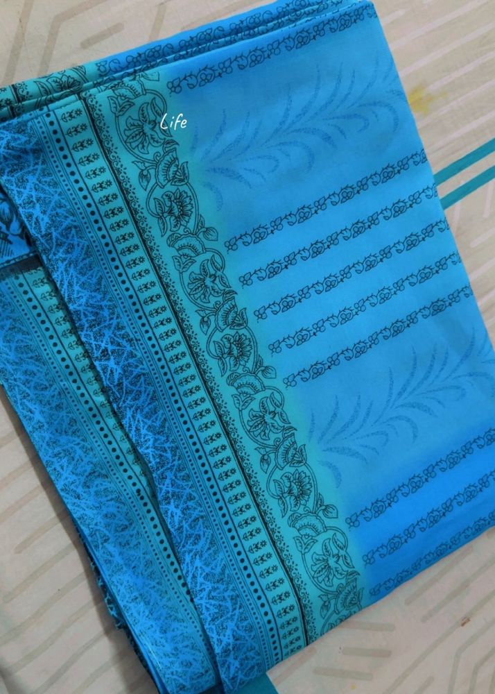 Blue Floral Print Saree