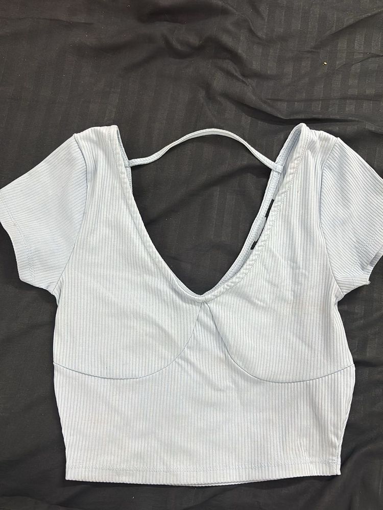 Light Blue Ribbed Crop Top