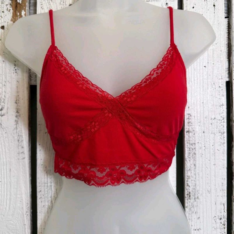 Red Lace Trim Crop Bralette