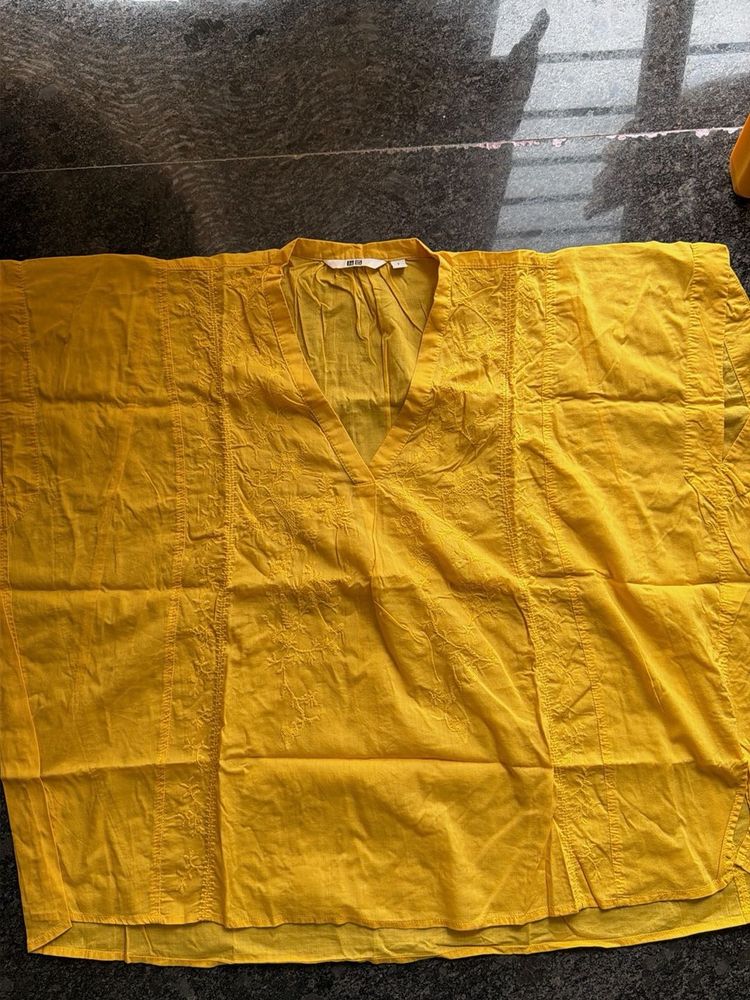 Yellow Embroidered V-Neck Top