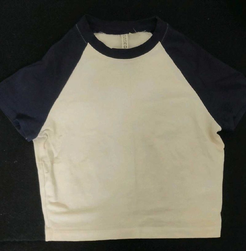 White And Navy Blue HM crop Top