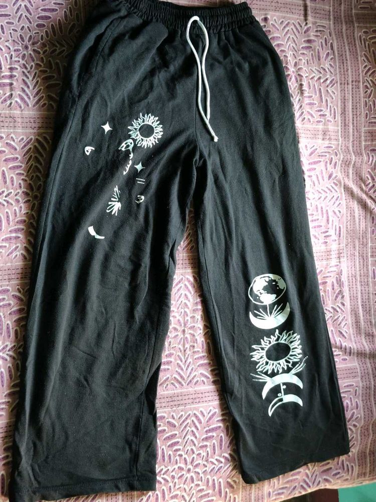 Black Celestial Print Wide Leg Pants