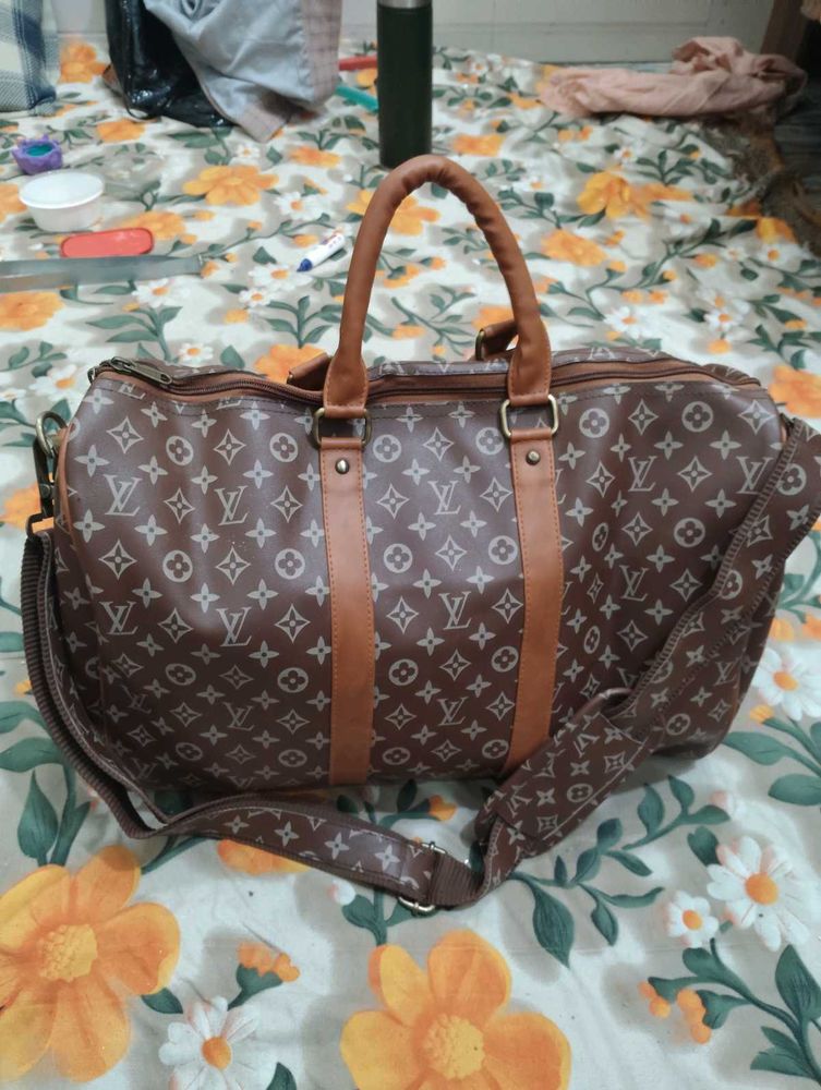 Brown Patterned Gym &amp; Travel Bag
