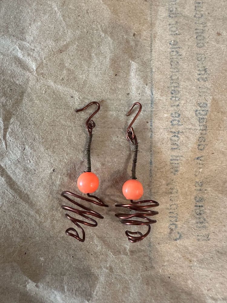 Orange spiral Handmade Wire Wrapped Earrings