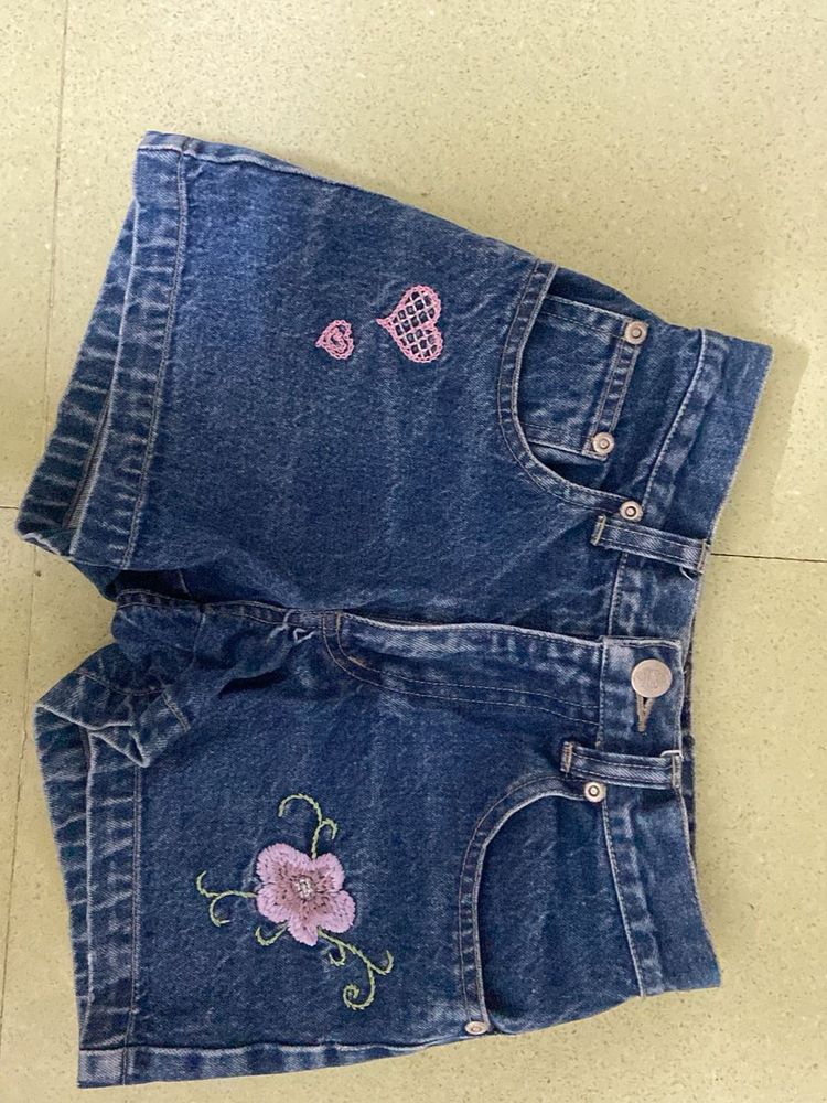 Embroidered Denim Shorts
