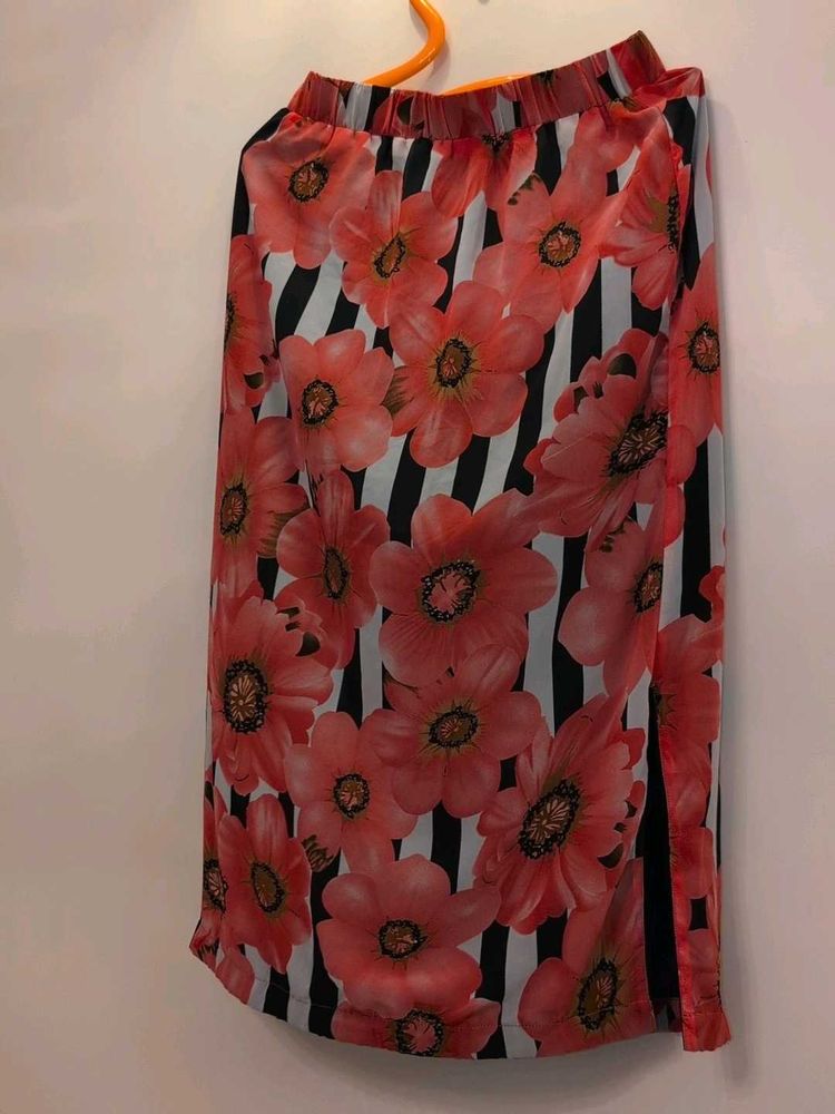 BOHO -FLORAL -STRIPED -SKIRT WITH SLITS