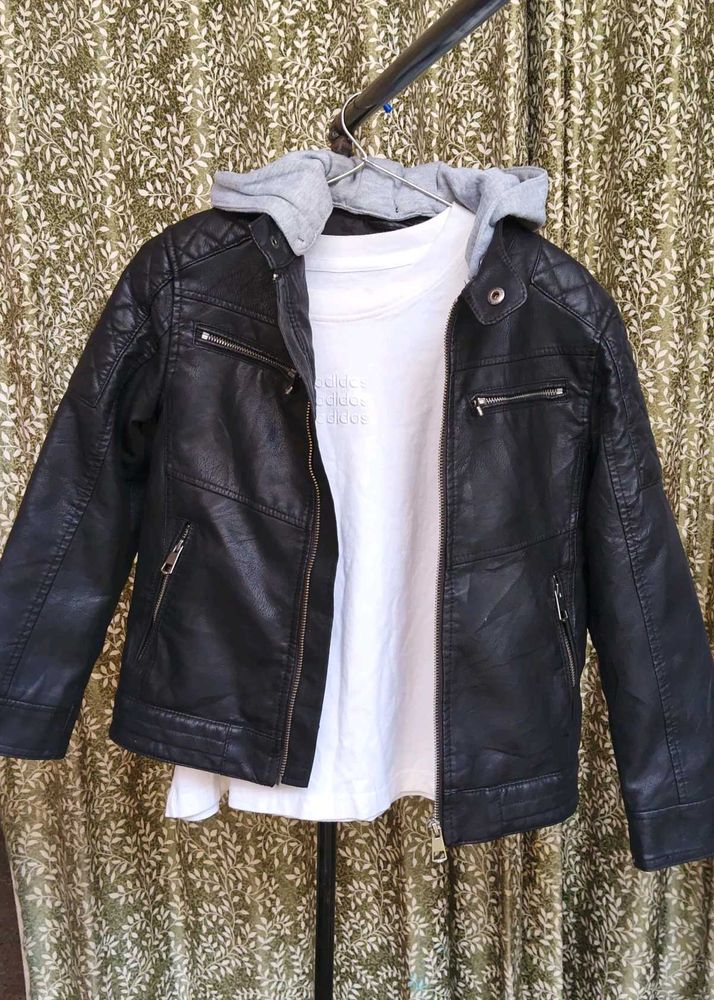Faux  Jacket with Hood