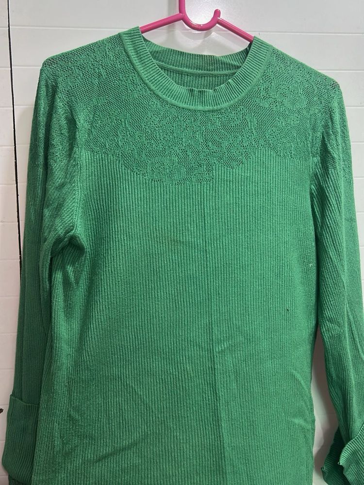 Green Knit Top with underneath lace sleeves