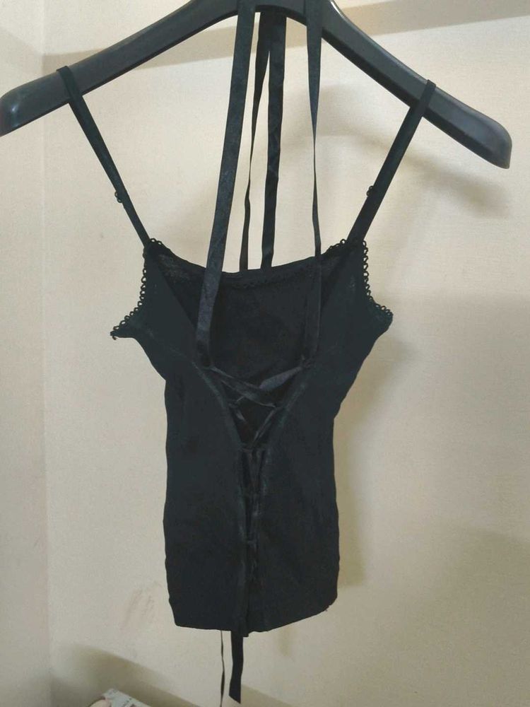 Lace up corset style black top