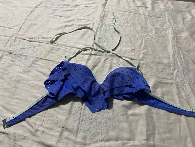 Blue Ruffle Bikini Top