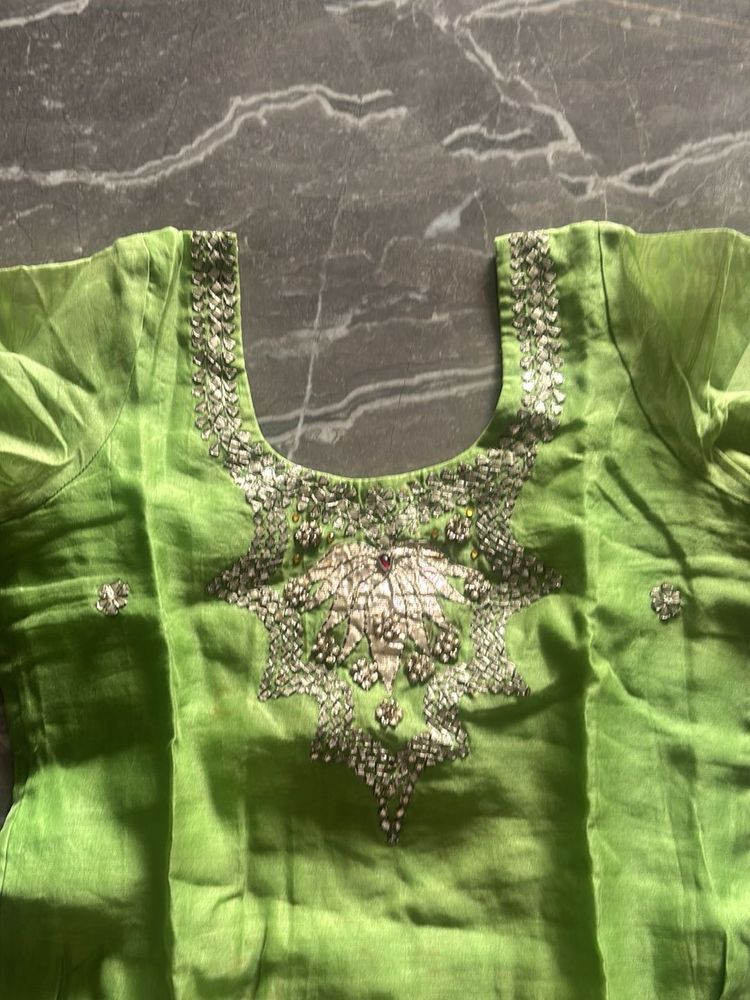 gotta Patti  Green Silk kurti