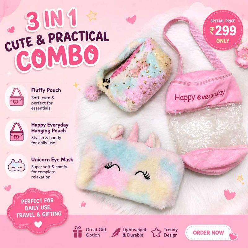 3-in-1 Cute Unicorn Pouch Set