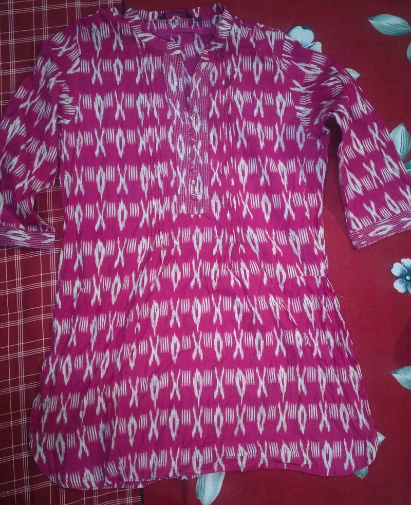 Pink Printed Cotton Kurta