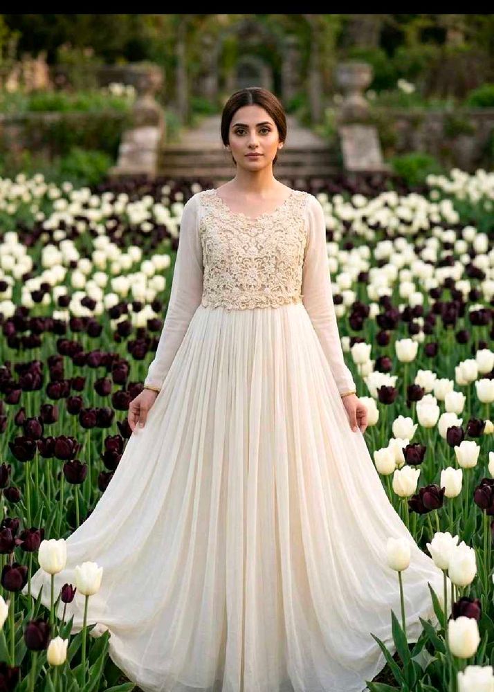 Elegant Off-White Embellished Gown
