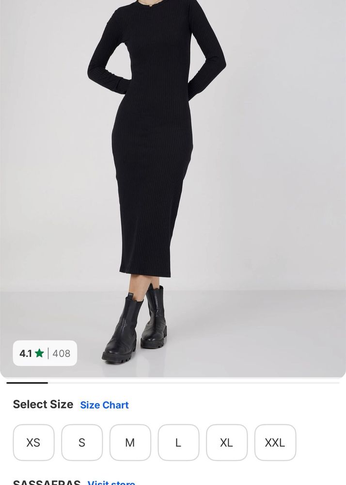 Chic Black Ribbed Long Sleeve Midi Dress