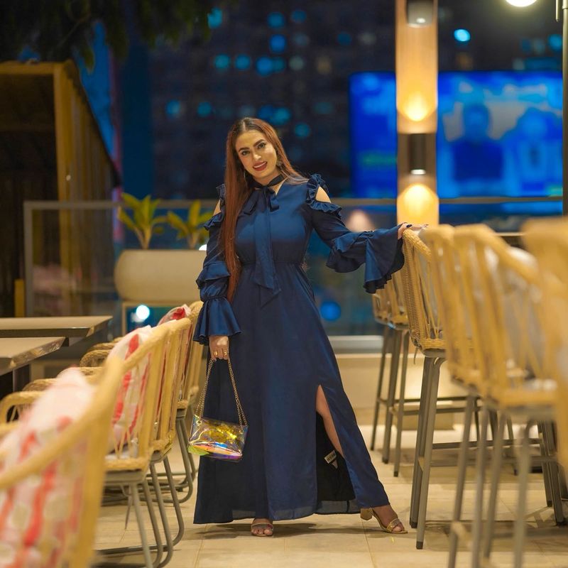 Blue Ruffle Sleeve Maxi Dress
