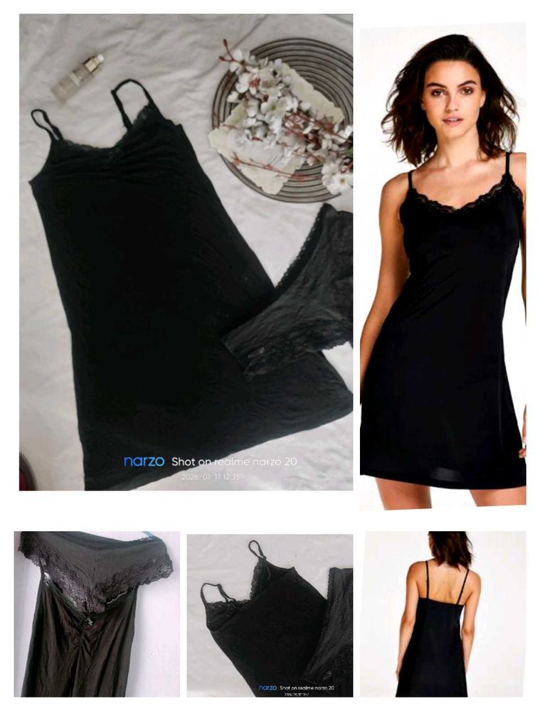 Black Lace Trimmed Cami Dress