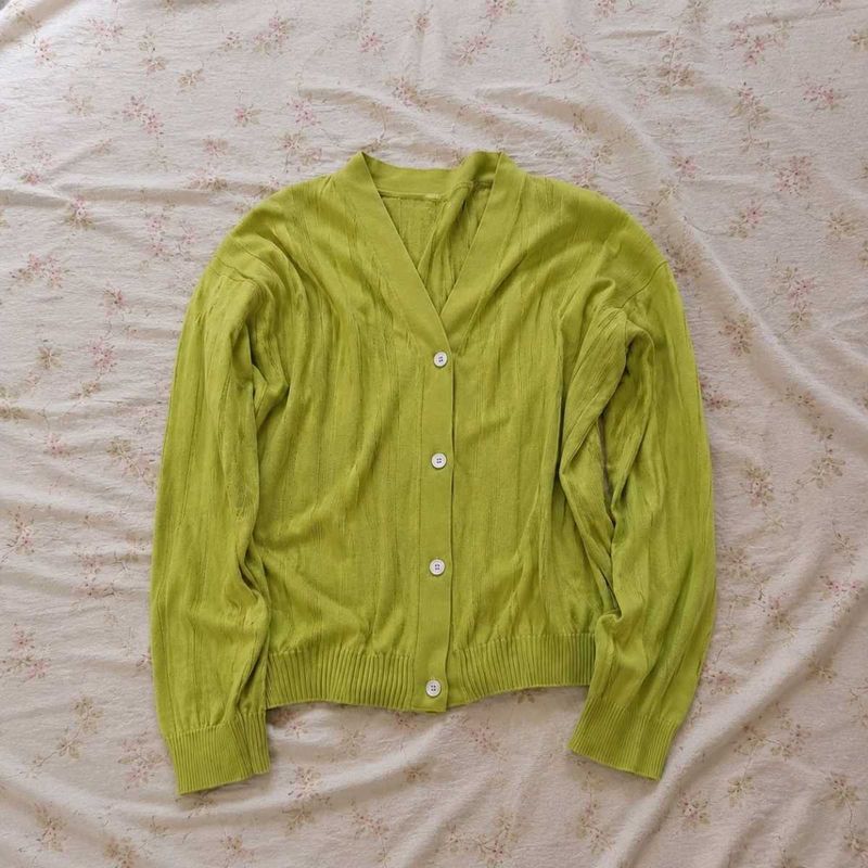 Lime Green V-Neck Cardigan