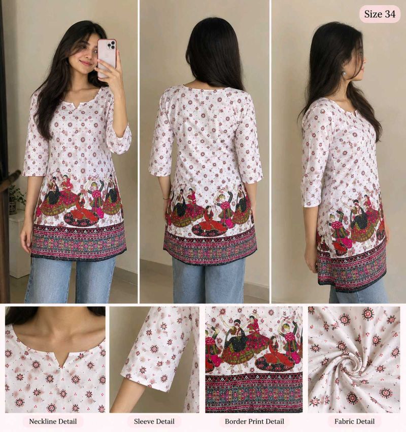 White Printed Ethnic Kurti/Tunic