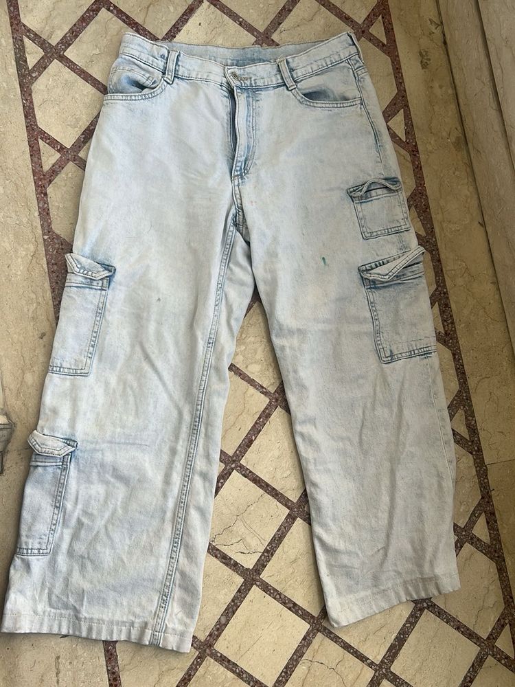 Light Wash Cargo Jeans