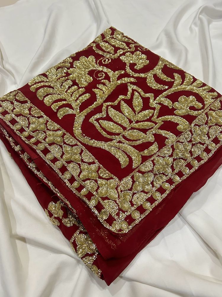 Elegant Embroidered Red Saree with blouse