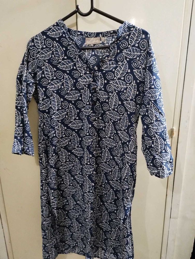 Blue Leaf Print Kurta