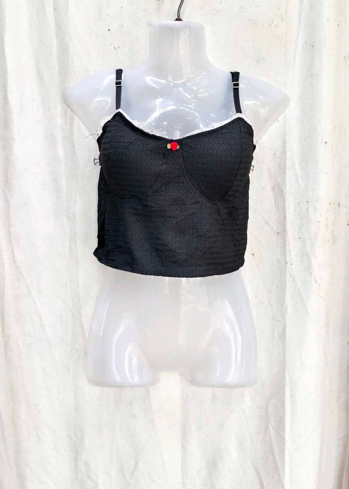 I. Black Lace Trim Camisole Top