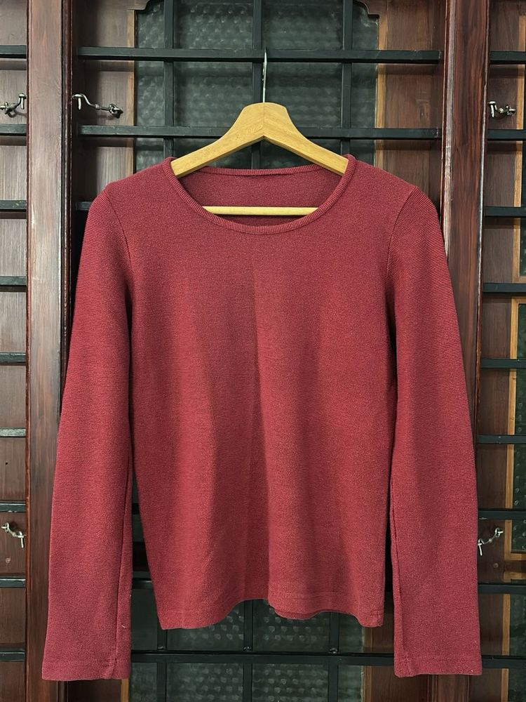 Maroon Sweater Knit Top Long Sleeve