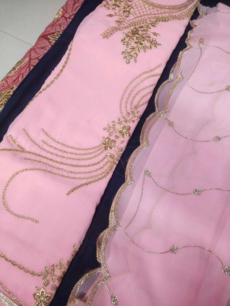 Elegant Pink Dress Material with cut work du