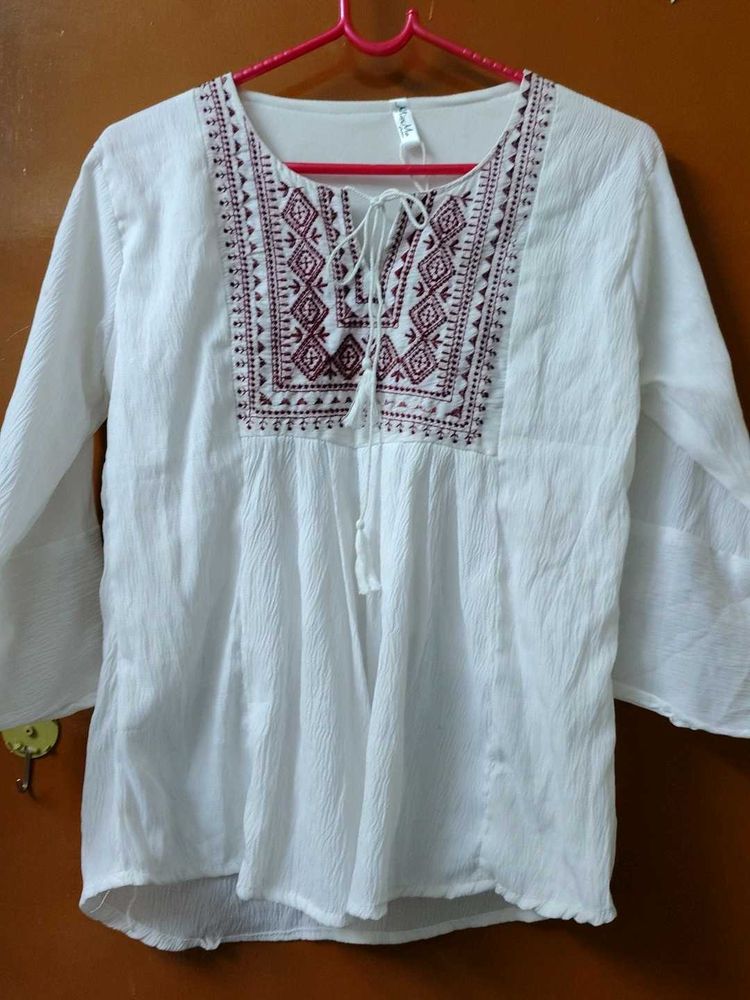 Embroidered White Tunic Top