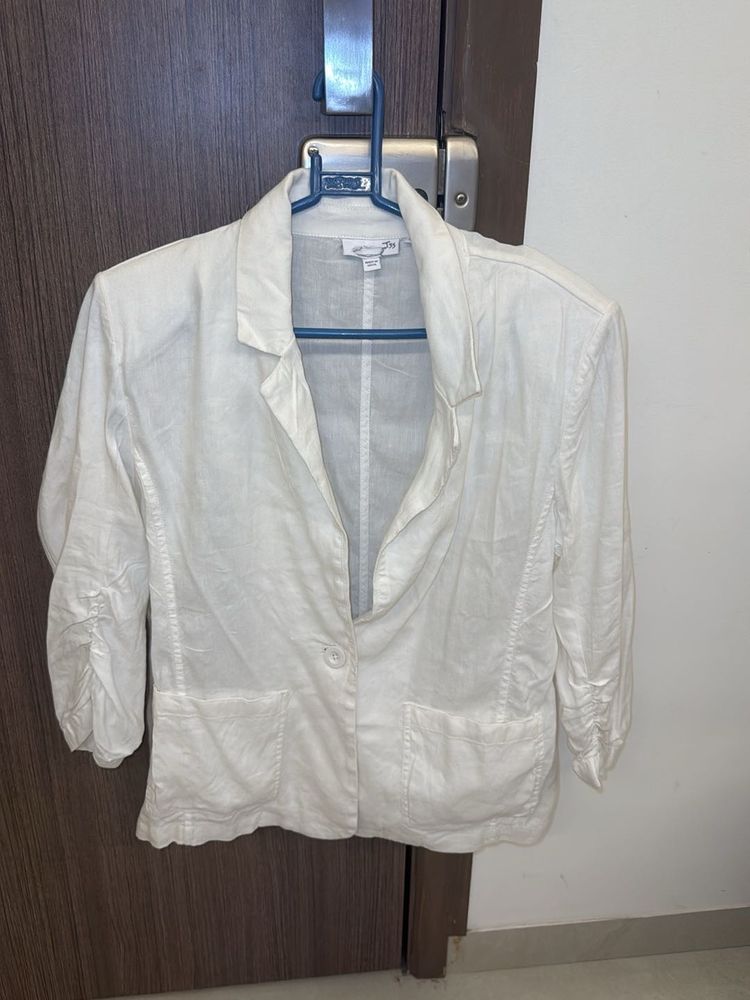 White Linen Blend Blazer