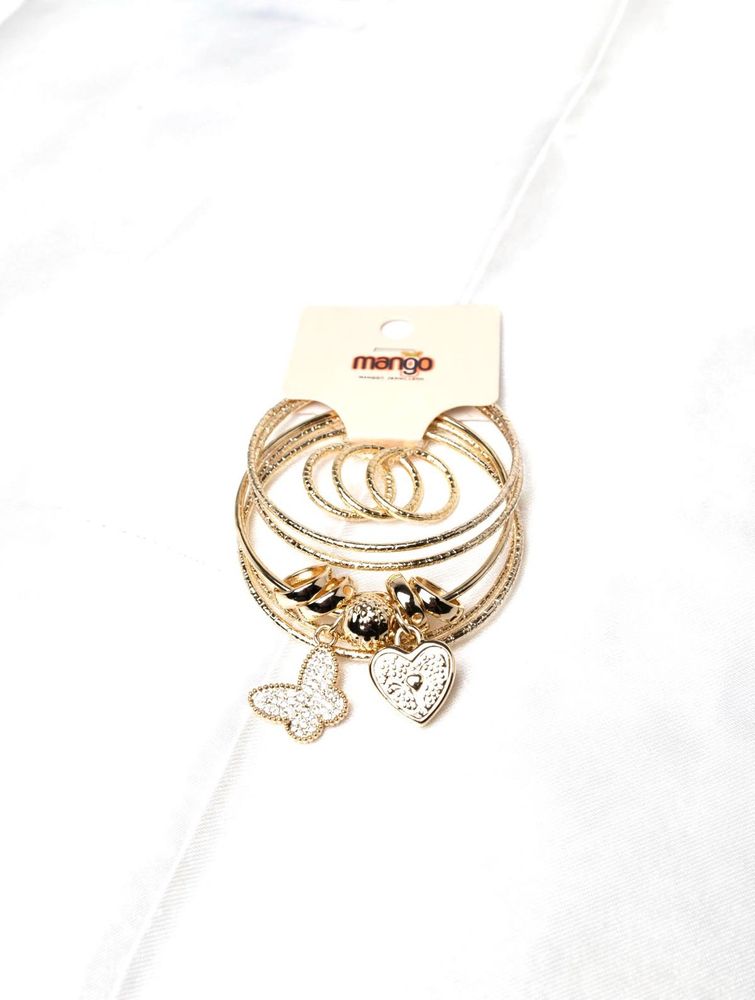 Charming Gold-Tone Bangle Set with Charms