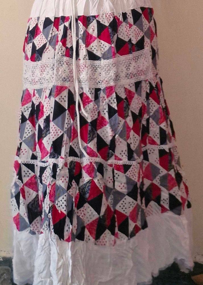 Bohemian Tiered Skirt with Geometric Print