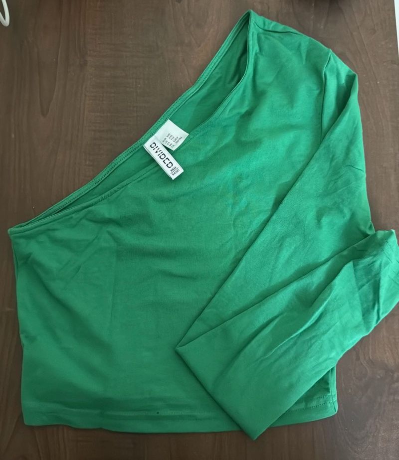 Green One-Shoulder Crop Top