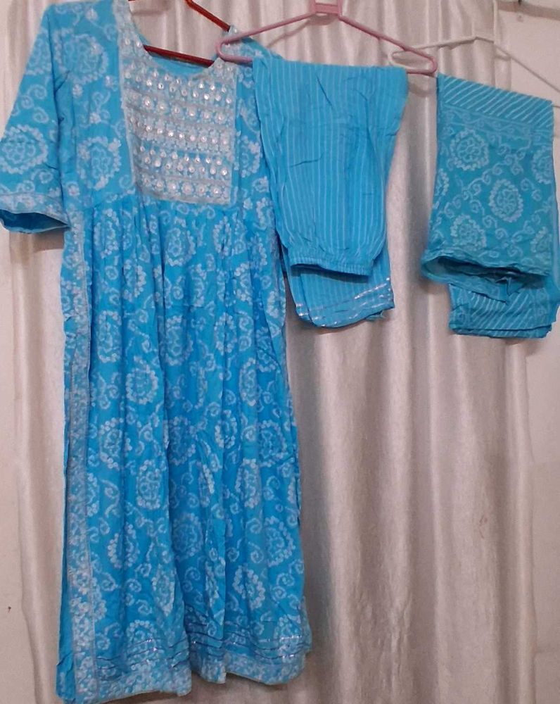 Blue Printed Kurta Set with Dupatta